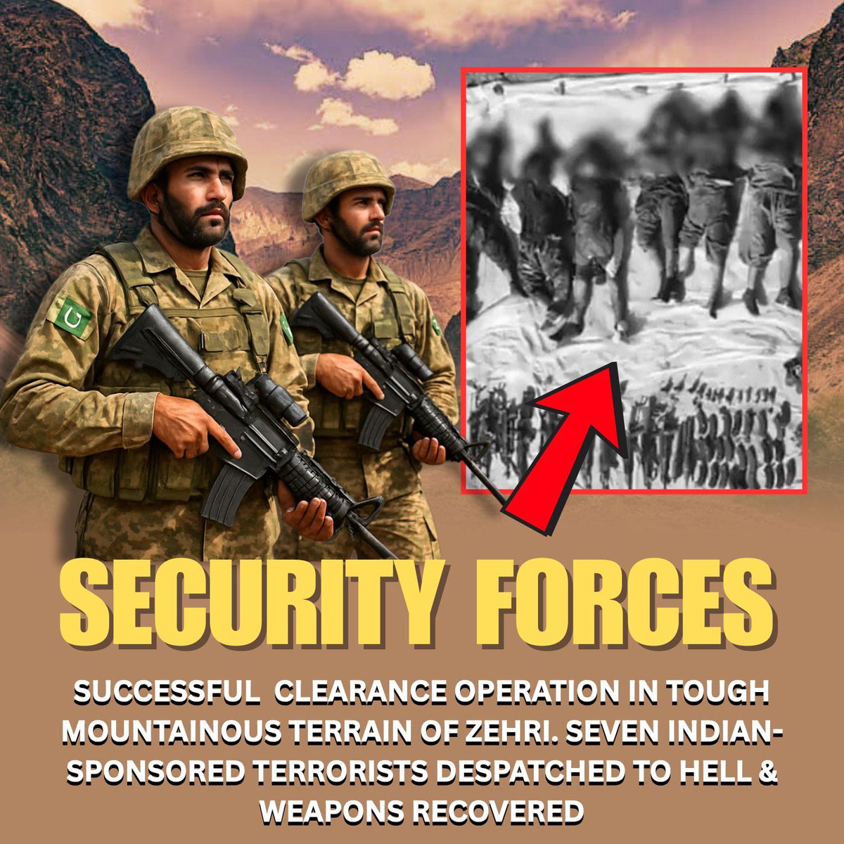 BalochDiaries's tweet image. Security Forces Eliminate 7 Indian-Sponsored BLA Terrorists in Zehri Operation
In a major tactical success, security forces eliminated seven terrorists affiliated with the Indian-backed BLA during a clearance operation in the rugged mountains north of Zehri, Balochistan. The…