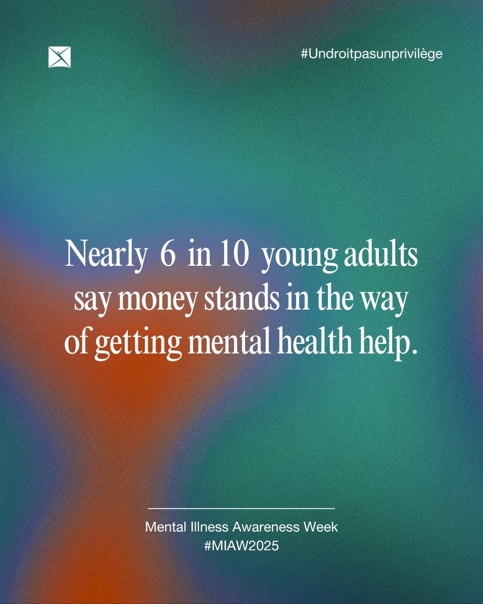 CMHANiagara's tweet photo. Nearly 6 in 10 young adults (18–24) say cost keeps them from getting mental health help. No one should have to choose between paying rent and paying for care. CMHA Niagara offers free mental health and addiction services, programs and supports 905-641-5222
#RightNotPrivilege https://t.co/FR72yCJ6a0