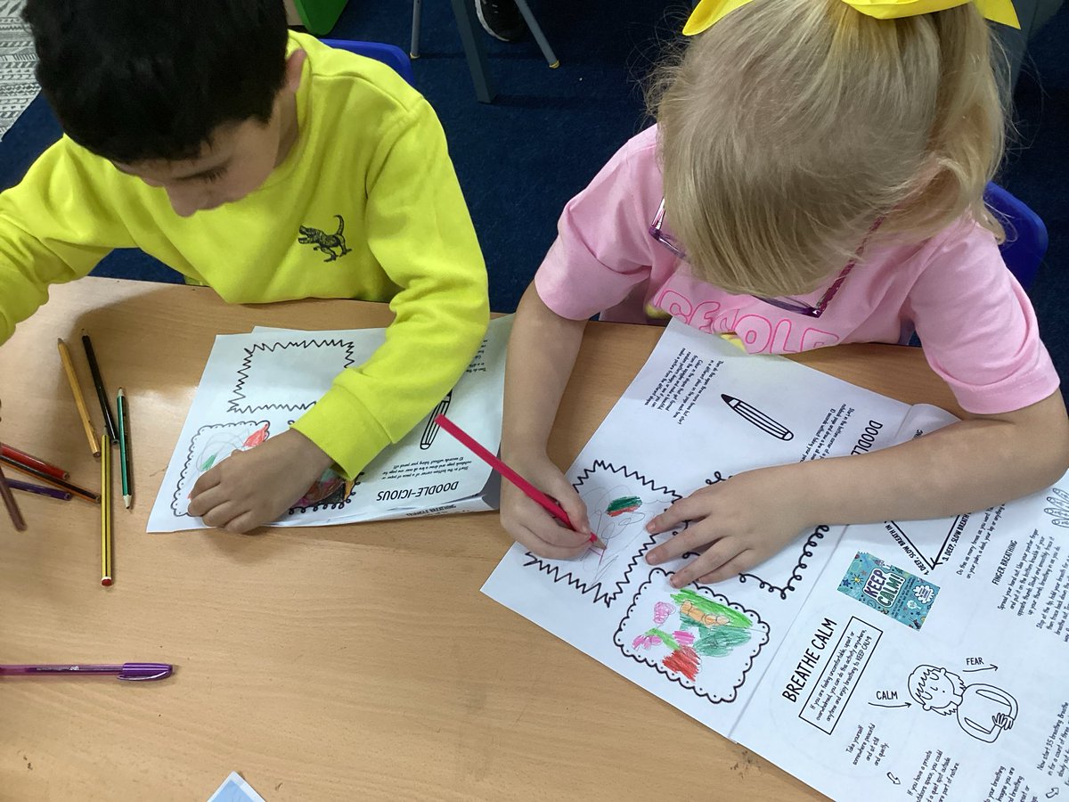 StHildasBury's tweet photo. To celebrate #HelloYellowDay Year 2 looked at some different strategies they could use to help them when they are feeling worried, upset or anxious! They also read The Magical Yet by @angeladiter to remind them of having a positive mindset! @YoungMindsUK https://t.co/9qzPj1LOZj