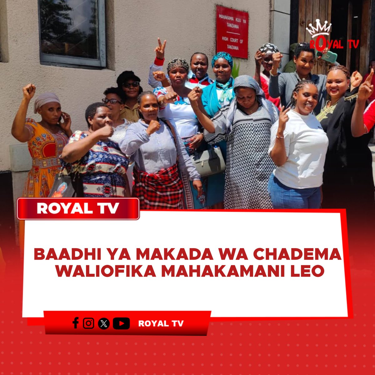 Royaltv_plus's tweet photo. #HABARIPICHA
Baadhi ya wanachama wa Chama cha Demokrasia na Maendeleo (CHADEMA) waliofika leo katika mahakama ya kuu masijala ndogo ya Dar es Salaam kufuatilia mwenendo wa kesi ya uhaini inayomkabili Mwenyekiti wa chama hicho Tundu Lissu.

Kesi imeahirishwa leo imepangwa kuendelea kusikilizwa Jumatatu Octoba 13, 2025 ambapo Tundu Lissu atakuwa anaendelea kumuhoji Shahidi wapili upande wa Jamhuri John Kaaya.