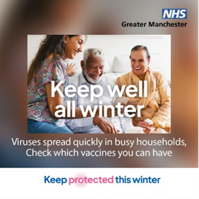 Are you elidable for winter vaccines?

Flu- 65+, if you’re Pregnant, 2-3 year olds and School age children Reception to Year 11

RSV- age 75 to 79, or turned 80 after 1 September 2024 and if you are pregnant

Whooping cough - If you are pregnant

Covid - 75+