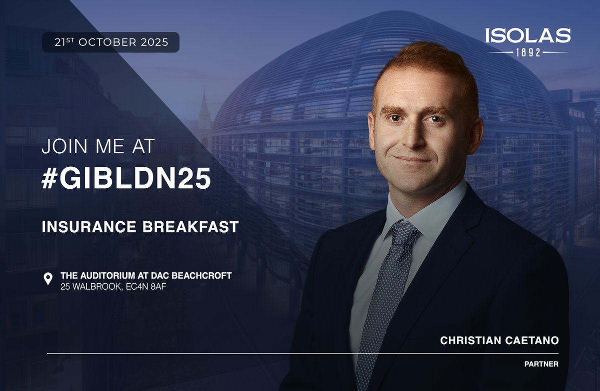 ISOLAS Partner Christian Caetano is looking forward to welcoming guests to the Insurance breakfast on Tuesday 21st October. 

If you would like to arrange to meet, please don’t hesitate to contact him directly.