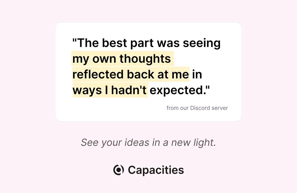 See your notes in a new light and rediscover missed connections in Capacities! 💡 

Explore your related tags, unlinked mentions and backlinks to spot some interesting connections between your ideas. 🌟