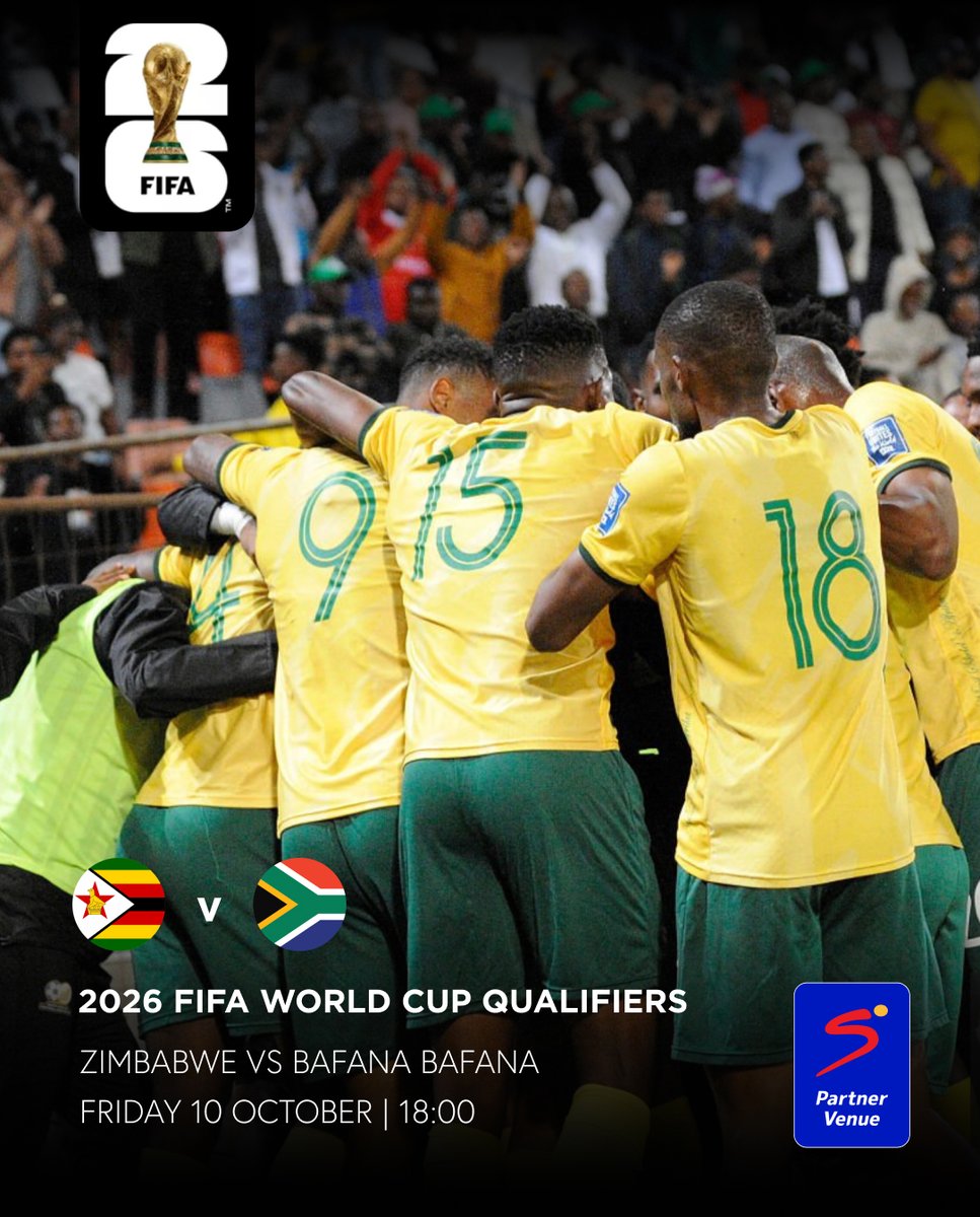 SSpartnerZA's tweet photo. 🔥 Game on!
Bafana Bafana take on Zimbabwe in a massive World Cup Qualifier clash.
Pride, passion, and points on the line. 💪⚽
📅 Friday | ⏰ 18:00

#BafanaBafana  #WorldCupQualifiers  #SSPartnerVenue https://t.co/sKyyVeJgnr