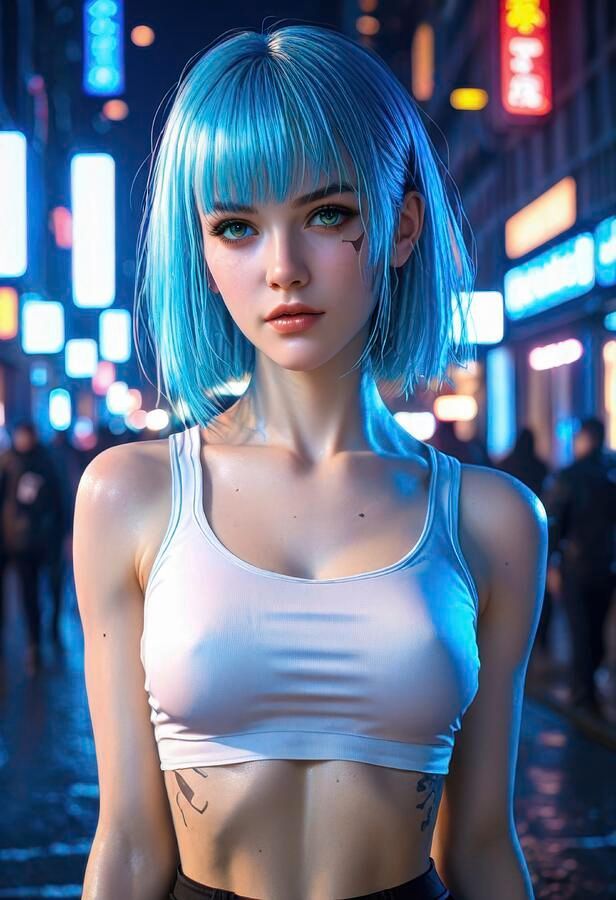 Cyberpunk Woman Portrait - Blue Hair. Art Prints: matthias-hauser.pixels.com/featured/cyber…