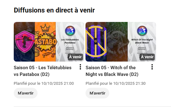 📣 Rendez-vous ce soir pour une soirée Division 2 en #LigueEBTV
🕘21h➡️ Les Télétubbies vs Pastabox
🕤21h30➡️ Witch of the Night vs Black Wave

📺 Par ici ⬇️
youtube.com/eSportBrosTV