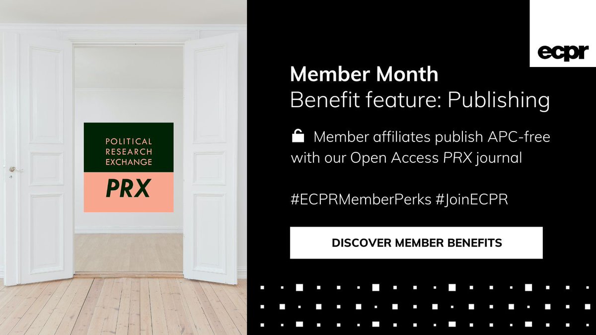 ECPR's tweet image. 📙 Interested in publishing for our Gold #OpenAccess journal @PRXjournal?

🆓 Member affiliates publish 𝐀𝐏𝐂-𝐟𝐫𝐞𝐞 ⭐ #ECPRMemberPerks
 👉 Submit your article tandfonline.com/journals/prxx20

💡 More benefits: ecpr.eu/Membership/Mem…

#JoinECPR #PolSci #ComparativePolitics