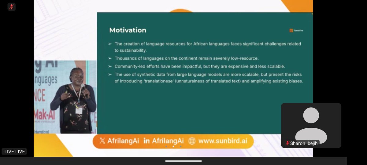 Today, <a href="/JayneAmol/">Jayne Amol</a> presented our work at the AfriLang Conference Kampala, organised by <a href="/SunbirdAI/">SunbirdAI</a>. It was insightful learning about their work and also sharing ours. We believe their new multilingual translation model, #Sunflower, will foster our work better for Uganda languages.