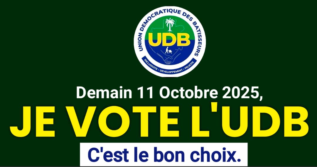 UDB 6ÈME ARRONDISSEMENT 
ELECTIONS LÉGISLATIVES 2024 SECOND TOUR 
Votons
1er siège : Julien Florent ASSOUMOU AKUE ;
2ème siège : Wilfried Ghislain ISSIEMBI.