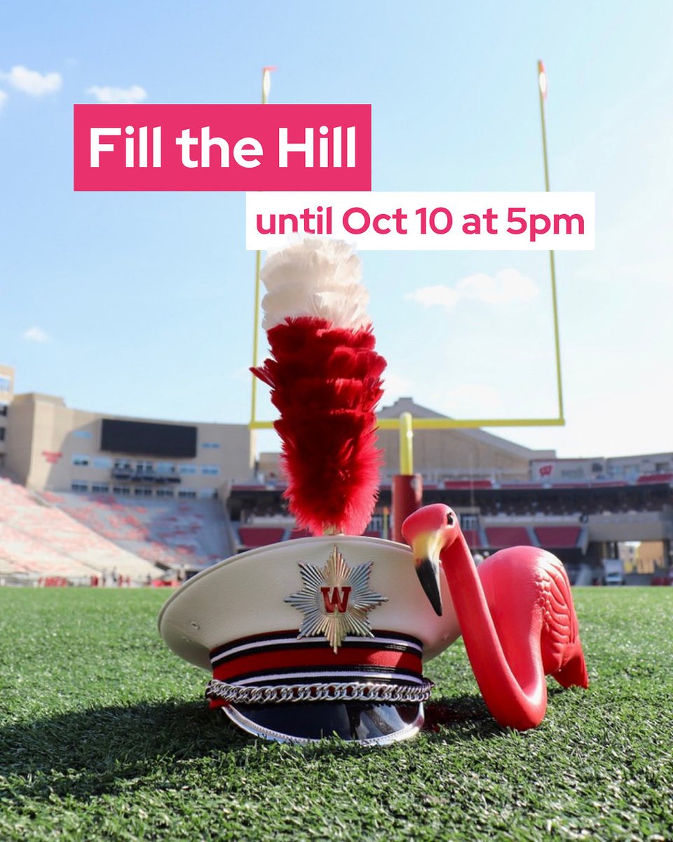 🦩 Fill the Hill is happening NOW! Every gift until 5 p.m. today adds to our fla-mazing flock and keeps the UW Marching Band marching strong — from pregame to the Fifth Quarter! 🎶

Give now 👉 uwflamingos.com/campaign/march…

#FillTheHill #UWFlamingos #BadgerBand #OnWisconsin
