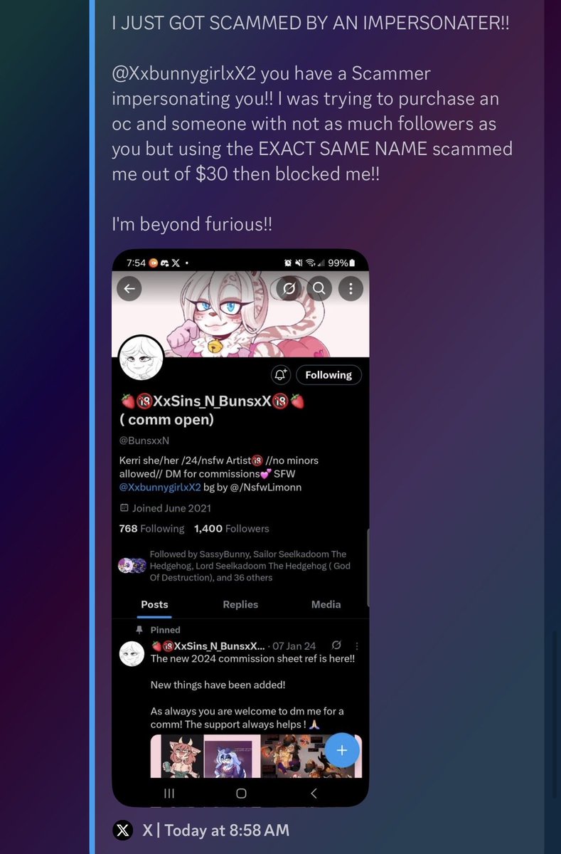 Just a heads up someone is pretending to be me and is scamming others 

I can’t feel to find them cuz they might of blocked me