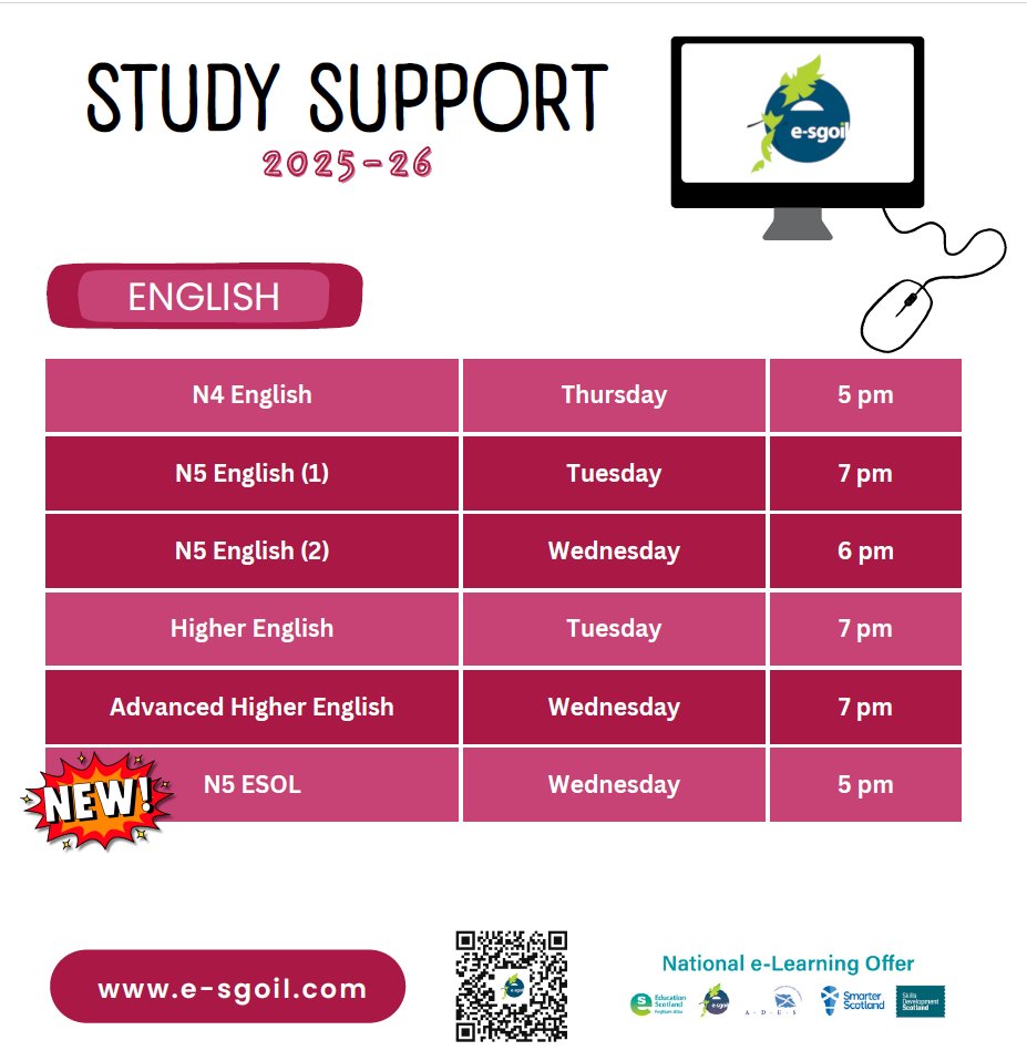 Study support for your pupils ⬇️  <a href="/eSgoil/">e-Sgoil</a> #EnglishScotland