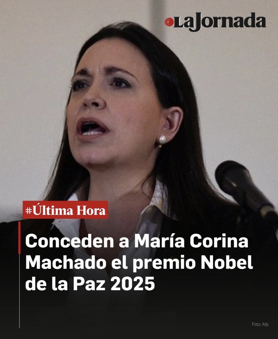 Por si había alguna duda de que lado masca la iguana.
Otorgar el Premio Nobel a María Corina Machado significa premiar la guerra, al golpismo, a la ultraderecha, a la mentira. Por su voz hablan los intereses imperiales.