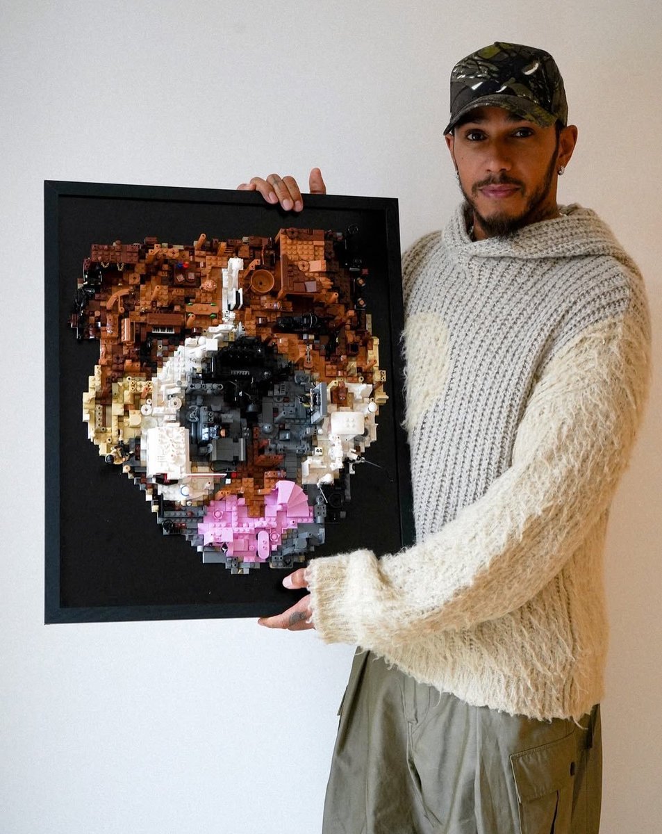 🐶 Lewis Hamilton recibe un retrato de Roscoe hecho con piezas de LEGO.

#F1