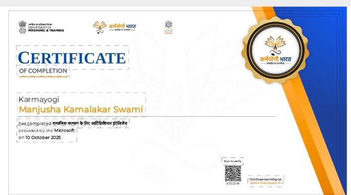 ManjushaSwami1's tweet photo. @iGOTKarmayogi  certificate https://t.co/Y1nswh9DeO