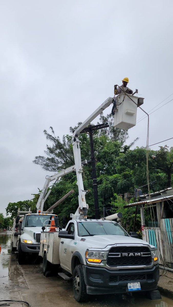 #CFEInforma: 

Al momento se ha restablecido al 96.4% el servicio eléctrico a los usuarios afectados por las lluvias y fuertes vientos de los estados de Puebla y Veracruz. 

Para la atención, se han dispuesto los siguientes recursos: 174 trabajadores electricistas, 36 grúas y 28