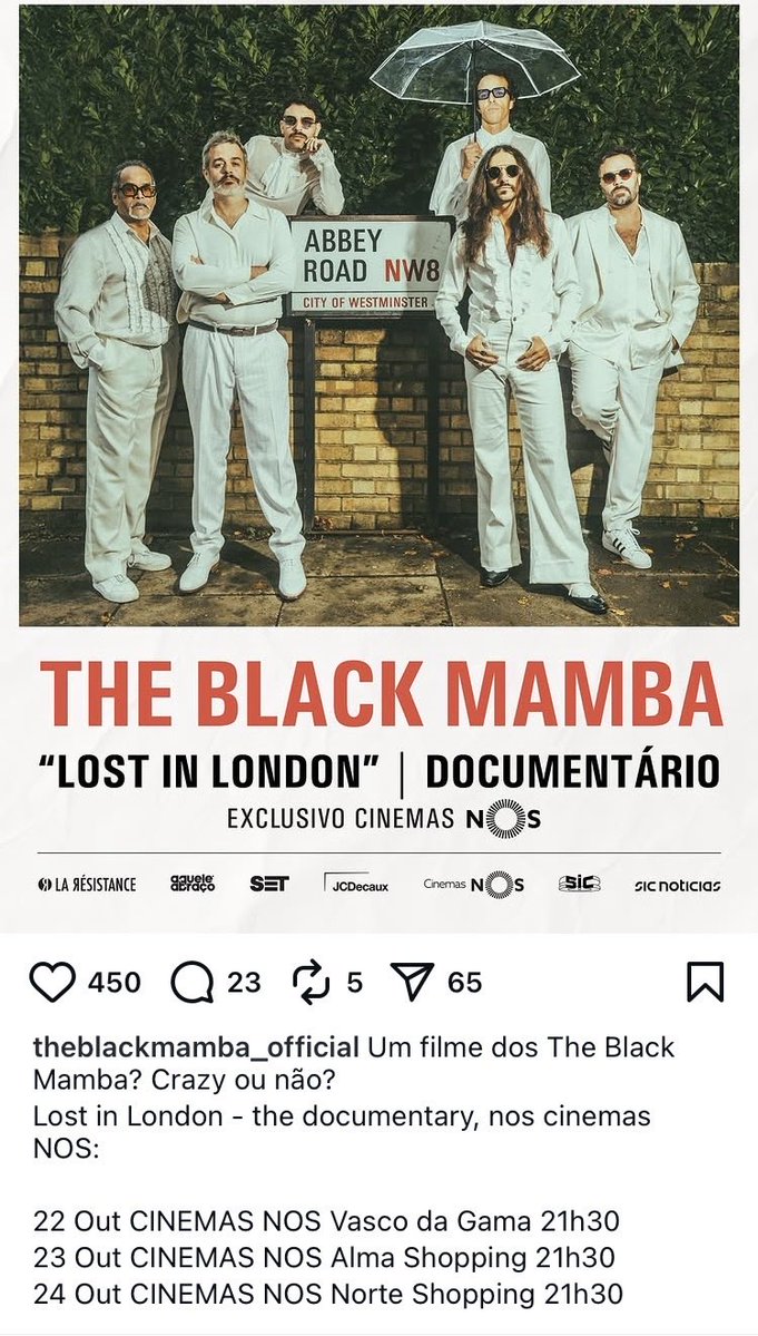 Filme / Documentário dos The Black Mamba nos cinemas.