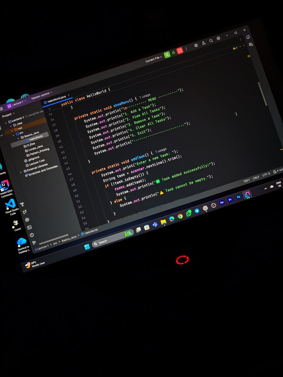 nomadfaiz's tweet image. ๐ Day 1 of my #DSAinJava Journey!
Kicked things off with a bang ๐ฅ โ built my first To-Do List App that can Add โ
Remove โ and View ๐ tasks!
If youโre also on a DSA grind โ drop a ๐ป and letโs grow together! ๐ฅ
#100DaysOfCode #JavaDevelopers #CodingJourney #DevCommunity #DSA