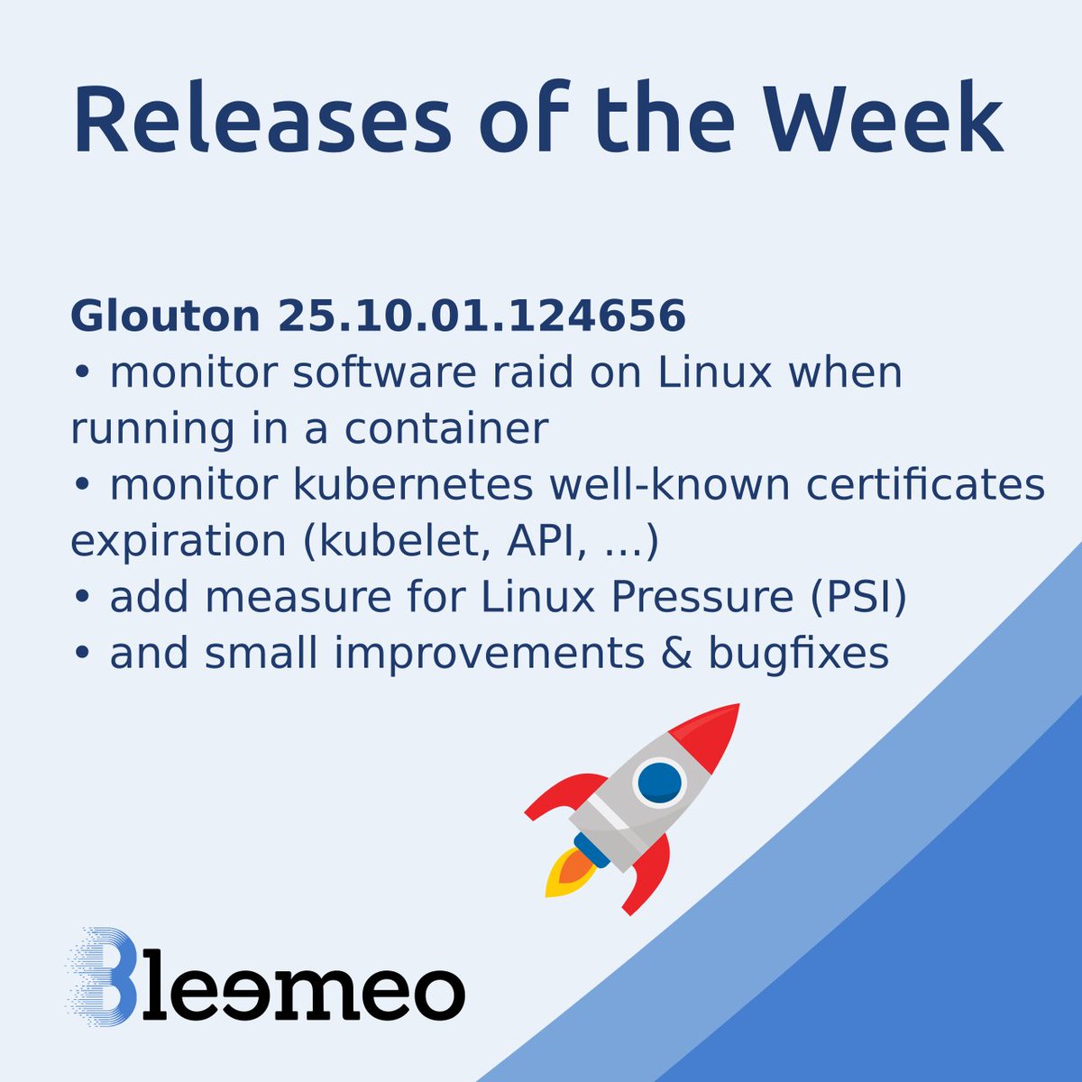 🚀 This week: new Glouton features are live in Bleemeo Cloud Monitoring! 🌥️
Smarter insights, smoother monitoring, and more automation. ⚙️✨
Check out the full release notes 👉 github.com/bleemeo/glouton
#Bleemeo #Glouton #Monitoring #DevOps