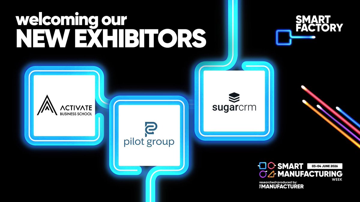 SmartMWeek's tweet image. 🚀 Another wave of innovators joins the Smart Factory Expo 2026 line-up!
We’re thrilled to welcome three innovative organisations:
🎓 Activate Learning
⚙️ Pilot Group
💡 SugarCRM
#SMW26 #SFE26