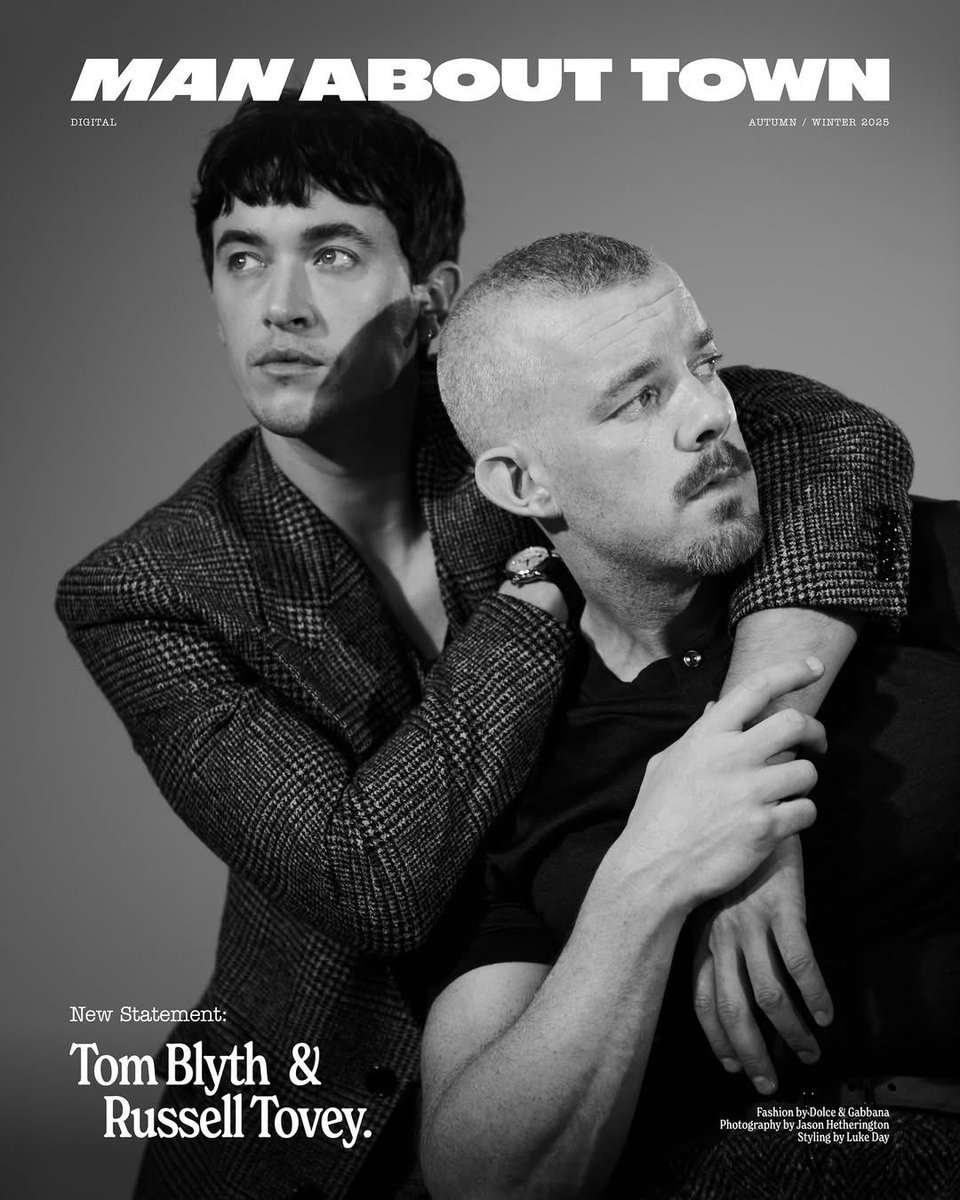 FilmUpdates's tweet photo. Tom Blyth and Russell Tovey cover the latest issue of Man About Town https://t.co/pevFNOyvlY