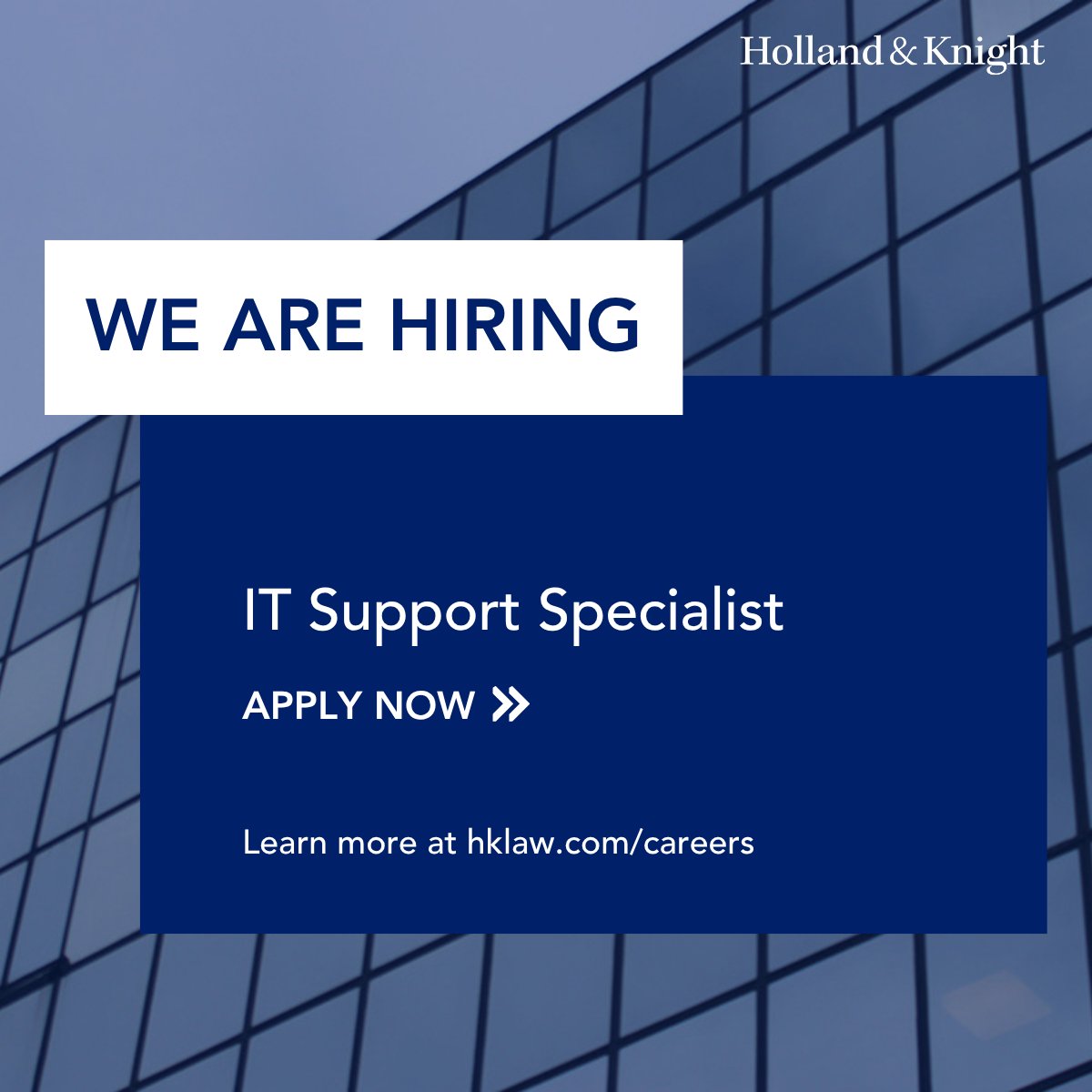 Holland_Knight's tweet image. Our #Boston office is hiring an IT Support Specialist to assist attorneys and staff with PCs, phones, AV, peripherals, and office #ITinfrastructure. You’ll handle escalations from the Service Desk, document incidents in ServiceNow, support events and conferences, respond to…