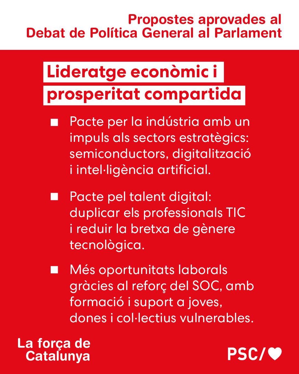 Aquesta setmana hem celebrat el #DebatPolíticaGeneral al Parlament de Catalunya.

Hem aprovat propostes per reforçar el progrés, el benestar i la igualtat d’oportunitats per a tothom👇
<a href="/socialistes_cat/">Socialistes PSC/❤</a> 
<a href="/UnitsCat/">Units per Avançar</a>
