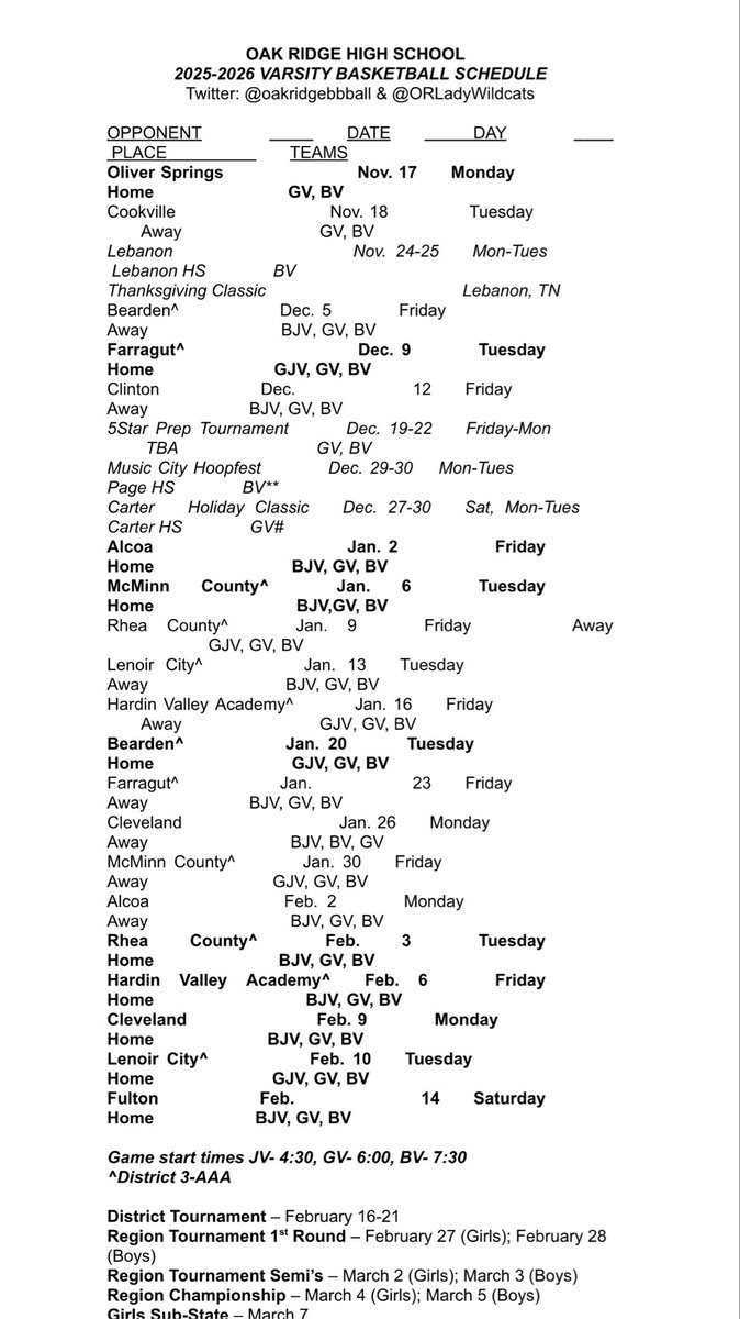 Official High School Season Schedule!