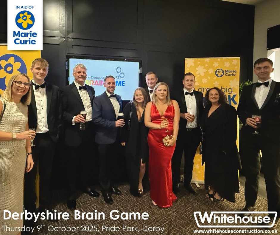 Last night, 10 members of our Whitehouse team participated in the Derbyshire Brain Game at Pride Park to support <a href="/mariecurieuk/">Marie Curie</a> , helping to raise over £60,000! It was a fantastic evening filled with teamwork, laughter, and fundraising for an incredible cause. #derbyshirebraingame