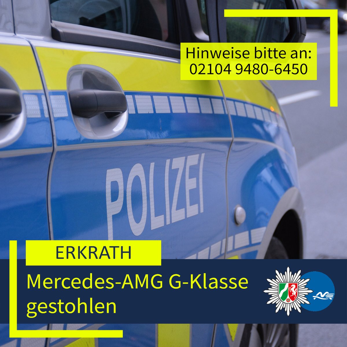 #Erkrath: Mercedes-AMG G-Klasse gestohlen - Polizei bittet um #Hinweise 👮‍♀️ Hier gehts zur Pressemitteilung: fcld.ly/7vdmrf2 Ihre #PolizeiME 👮‍♀️