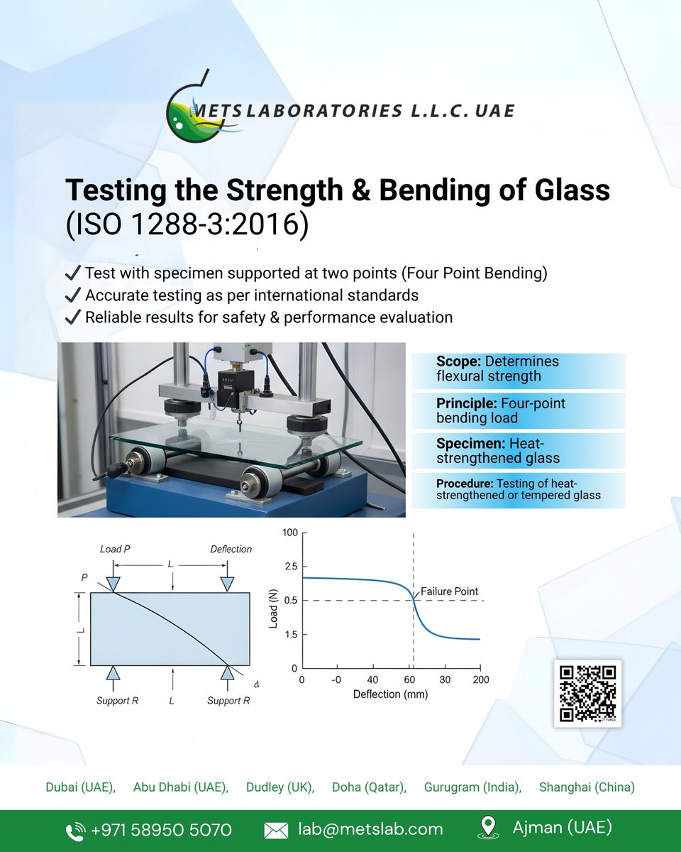 MetsLab_'s tweet image. 🔬 Testing the Strength &amp;amp; Bending of Glass (ISO 1288-3:2016) with precision &amp;amp; reliability.
✅ Four Point Bending Method
✅ Accurate. Certified. Trusted.
🌍 UAE | UK | Qatar | India | China
📩 lab@metslab.com | ☎️ +971 58950 5070
#METS #GlassTesting #ISO12883 #MaterialTesting