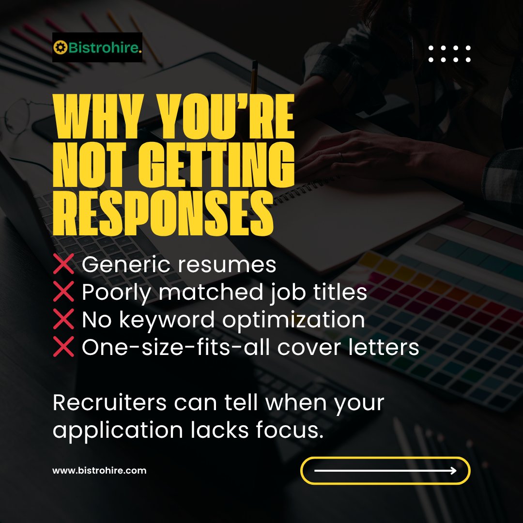 MyBistroHire's tweet image. The job market isn’t saturated — you might just be applying to the wrong roles. 🎯
It’s not about how many jobs you apply for, but how well your skills fit.
Focus. Tailor. Apply smart.
#BistroHire #CareerTips #JobSearch #CareerGrowth #JobSeekers #ResumeTips