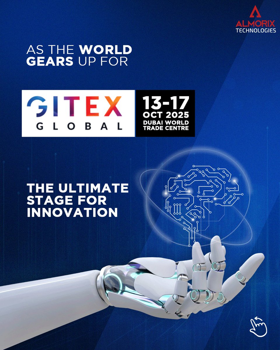 AlmorixTech's tweet image. As the world gears up for GITEX Global 2025, Almorix Technologies is ready to redefine the future of AI, IoT, Cloud, and Big Data innovation.

📍Meet us at Dubai World Trade Centre from 13-17 October 2025,  the ultimate stage for innovation.
.
#Gitex2025 #TechExhibition