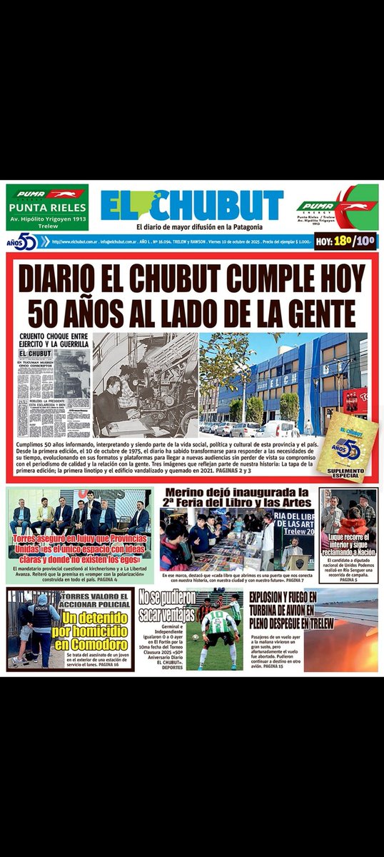 Felicitaciones a la enorme familia de <a href="/ElChubut/">Diario EL CHUBUT</a> y <a href="/fmElChubut901/">FM El Chubut 90.1</a> en este aniversario. 
Desde sus páginas y micrófonos son un pilar de la #Democracia y el reflejo de nuestra vida social, deportiva, cultural y política.