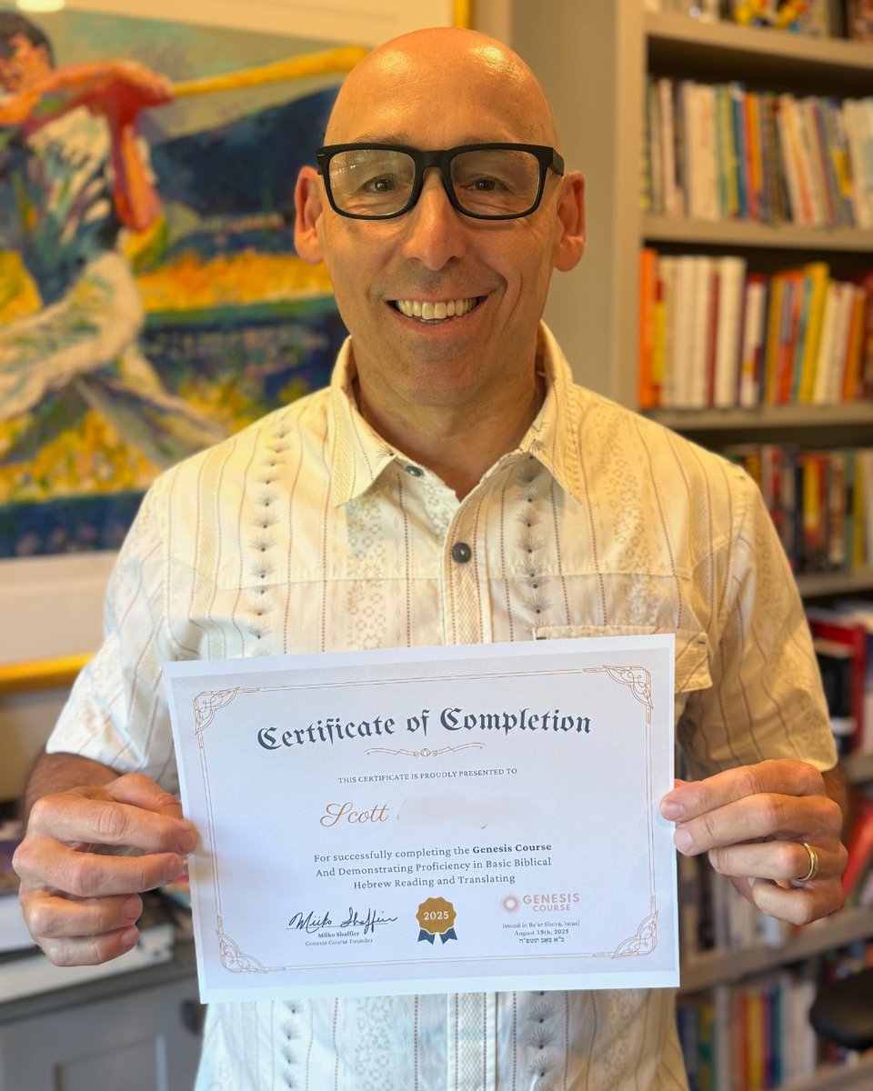 LearnHebrewTv's tweet photo. Certificate Achieved! Meet Scott:)
Scott is a recent graduate of the Genesis Course!
Here's what Scott shared:
"Keep doing your fantastic work! I am so grateful for all your courses. I can't believe that I am now reading the Bible in Hebrew. Your work is a true blessing." https://t.co/c5BZ3fMMtD
