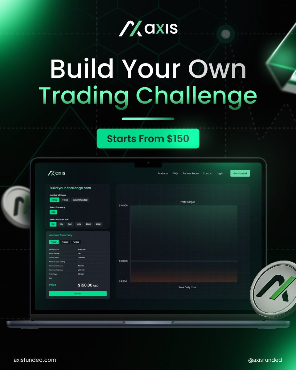 AxisFunded's tweet image. Your trading journey, your rules. 📈
At AXIS, you build your challenge:

✅ Choose your steps
✅ Select your account size 
✅ Pick your challenge type
✅ Enjoy unlimited trading period (no pressure, no time limits)

👉 Ready to build yours?
⚡ Start today at…