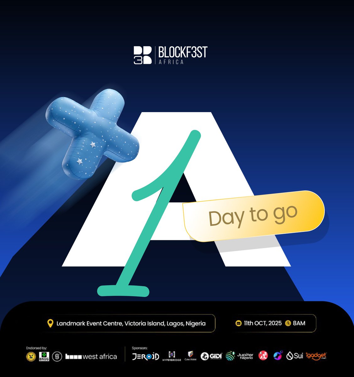 blockfestafrica's tweet image. It’s giving… one sleep till the blockfest Africa. 😎

We can&apos;t wait to receive you!