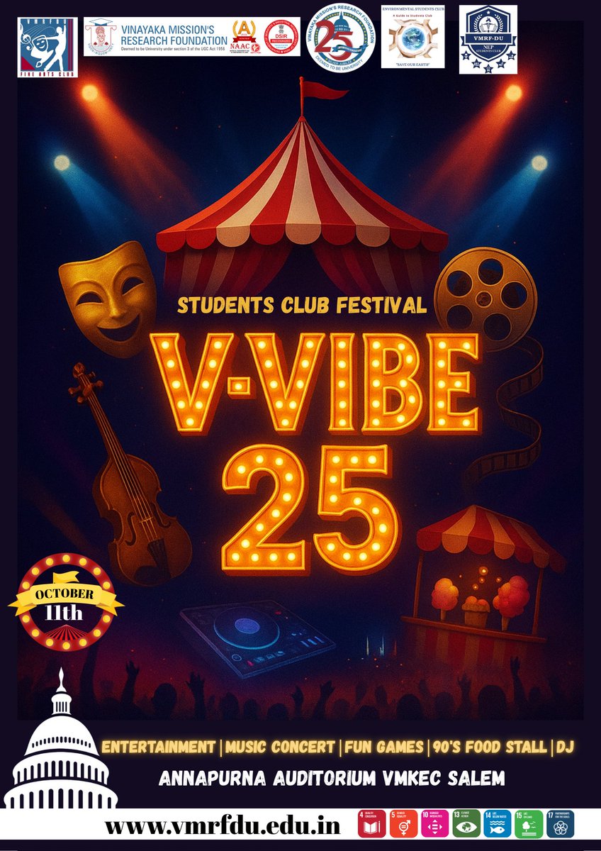 VMRFDUSALEM's tweet photo. VINAYAKA MISSION'S RESEARCH FOUNDATION  - STUDENTS CLUB FESTIVAL - V-VIBE 25 - OCTOBER 11th 2025 https://t.co/tuoSdhDJ3s