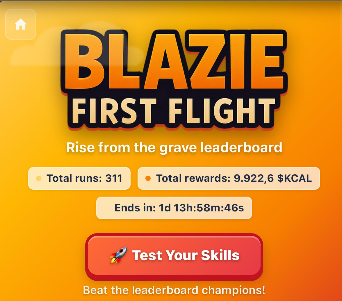 💰Almost 10.000 $KCAL for the grabs
⌛️1 day and 13 H left for competition to end 

Are you brave enough to test you skills?

Play 👇🏽
firstflight.blaziegames.com/game/

#Phantasmachain #Web3Gaming #Play2Earn