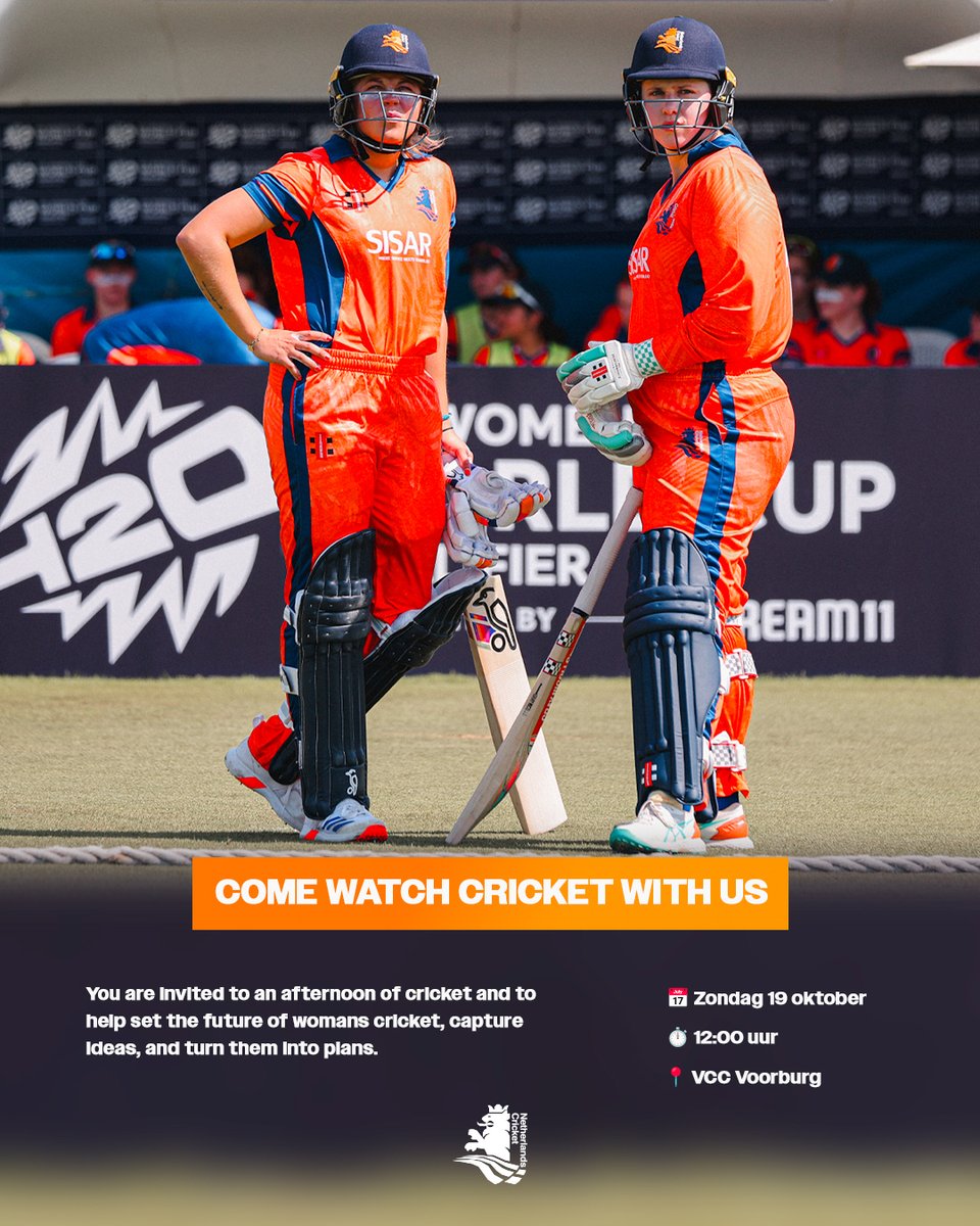 The KNCB and the Women’s Cricket Taskforce invite everyone with a heart for women’s cricket to an inspiring afternoon full of cricket, ideas, and future plans.

📅 Sunday 19 October | 📍 VCC Voorburg | 🕛 From 12:00