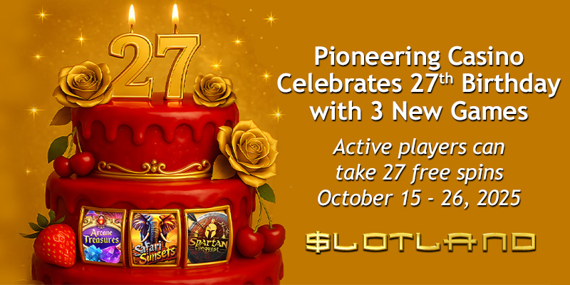.<a href="/SLOTLAND/">SLOTLAND</a> a pioneer in the online casino industry marks its 27th anniversary this October with a month-long celebration packed with three new exclusive slots the intro of #freespins bonuses, and generous #promotions for both new and loyal VIP players. prnewswire.com/news-releases/…