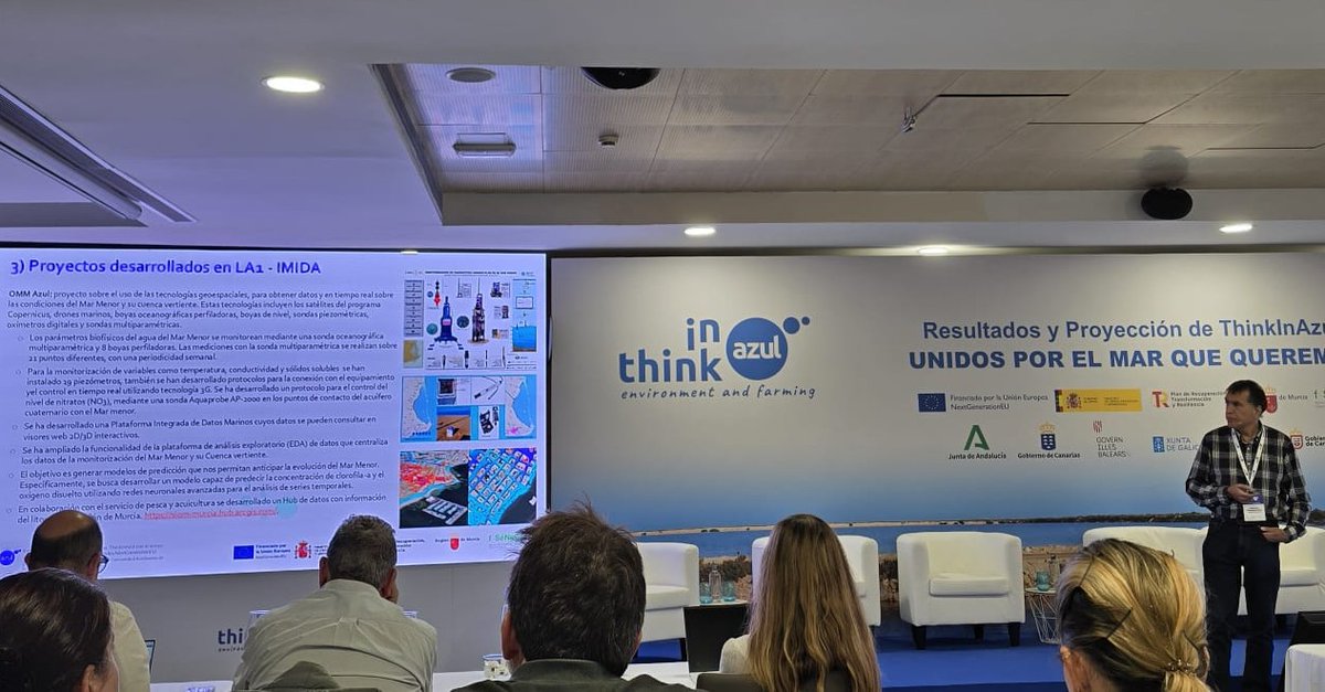 imida_murcia's tweet photo. Los equipos de Acuicultura y de Sistemas de Información Geográfica y Teledetección (SIGyT) del #IMIDA asistieron a la presentación de resultados del proyecto ThinkInAzul, donde se expusieron las líneas de #investigación que han desarrollado

Más info 👉https://t.co/LVLtwl6D1e https://t.co/baWdtIMry0