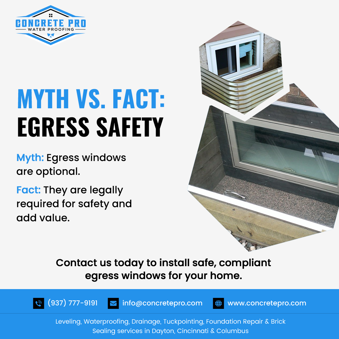 Concretepr5117's tweet image. Egress Windows: Safety Facts That Every Homeowner Should Know

Think egress windows are optional? The truth: They’re legally required for safety and add real estate value. 
Contact Concrete PRO today, to install safe, code compliant egress windows.

#EgressWindows #MythVsFact
