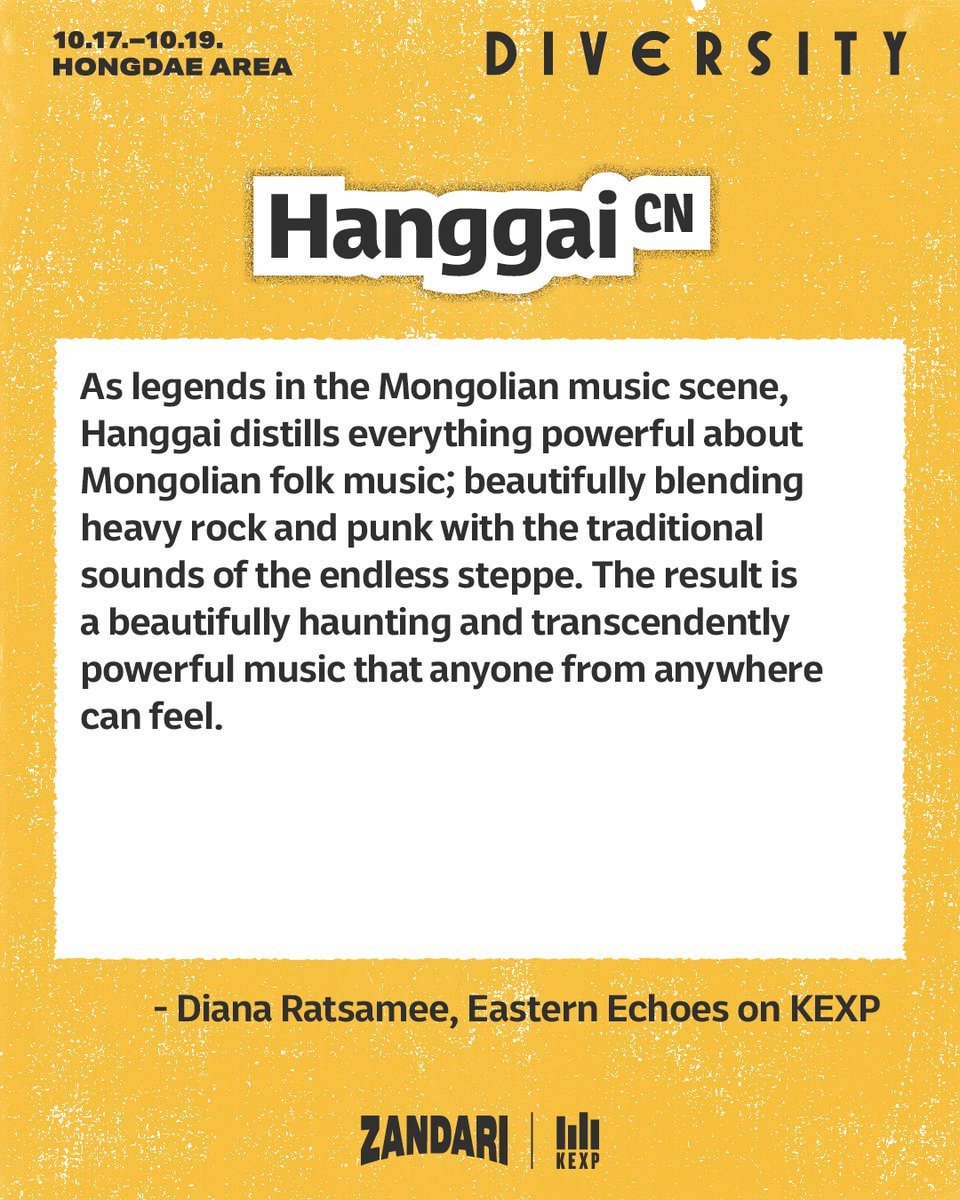 ZandariFesta's tweet photo. We’re proud to introduce five standout artists from Asia selected by KEXP Eastern Echoes for Zandari Festa 2025.

☑️ 향우회 Socialclub Hyangwu (KR)
☑️ Hanggai (CN)
☑️ 이디오테잎 IDIOTAPE (KR)
☑️ H 3 F (TH)
☑️ GDJYB (HK) https://t.co/8Mf326jRcR