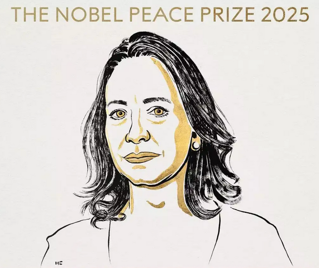 Disculpen el comentario frívolo, pero el dibujante del Premio Nobel de la Paz que retrató a María Corina Machado pareciera tenerle el mismo cariño que Nicolás Maduro 😅😅😅