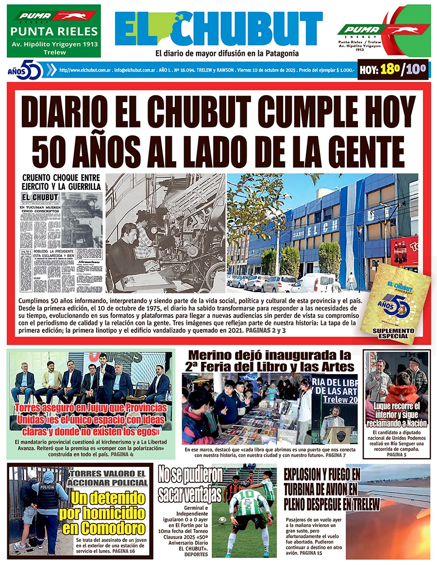 #10octubre2025 Felicitaciones al Diario <a href="/ElChubut/">Diario EL CHUBUT</a> de #Trelew en su 50 Aniversario, a la Familia #Sáez pioneros en la Construcción Ciudadana con idiosincrasia y pertenencia Trelewense!! Salud 🍷