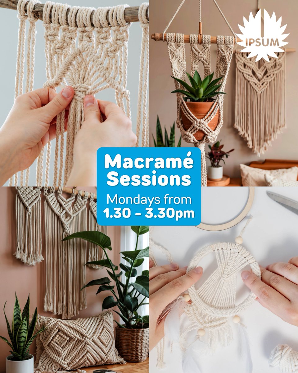 Ipsum_Swindon's tweet image. 🧶 We’re excited to announce our new Macramé Session starting 3rd November 2025! 🎉

📅 When: Mondays, 1.30 - 3.30pm
📍 Where: IPSUM Swindon, 13 Milton Road, SN1 5JE
💷 How much: £4 per session
🧵 What to bring: Just yourself - all materials provided!

#macrame #creativewellbeing