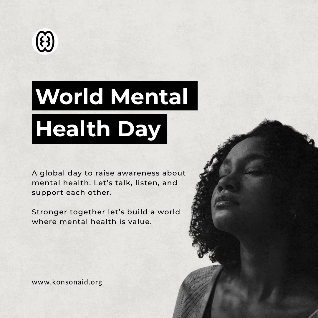 KonsonAid's tweet image. 💚 Your mental health matters.
This World Mental Health Day, let’s break the silence, fight stigma &amp;amp; create supportive spaces where everyone feels heard and valued. 
💬 Join Konson Aid in promoting mental well-being for all.

#KonsonAid #WorldMentalHealthDay #MentalHealthMatters