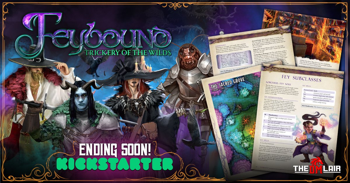 It's the final 24 HOURS to back Feybound: Trickery of the Wilds. Don't miss out on the largest fey-themed expansion for D&amp;D 5e to date! 🧚 #dnd5e #Kickstarter 
kickstarter.com/projects/thedm…