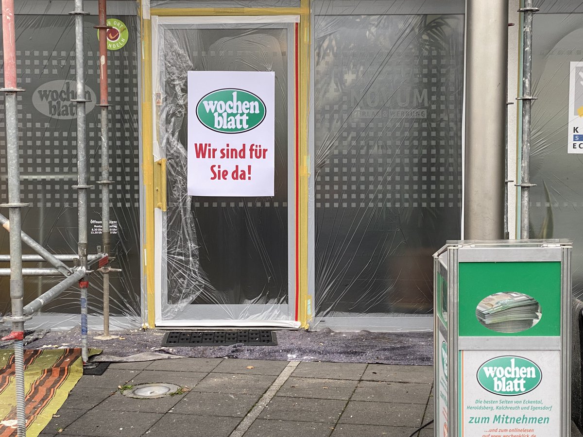 Bauarbeiten am Verlagsgebäude: Wir sind trotzdem für Euch da. Heute bis 17 Uhr. #wochenblatt #Eckental #novum_media